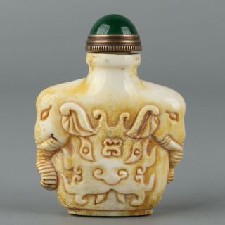 Chinese Exquisite Hand - carved Elephant Carving antlers snuff bottle 2