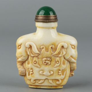 Chinese Exquisite Hand - carved Elephant Carving antlers snuff bottle 4