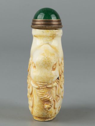 Chinese Exquisite Hand - carved Elephant Carving antlers snuff bottle 5