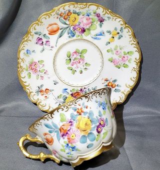 Antique Limoges Hand Painted Gilded Porcelain Large Tea Cup Saucer Ahrenfeldt