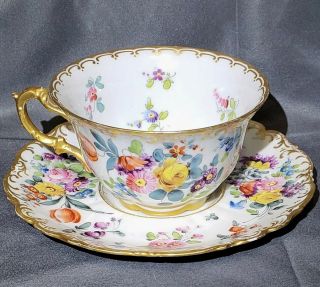 Antique Limoges Hand Painted Gilded Porcelain Large Tea Cup Saucer Ahrenfeldt 2