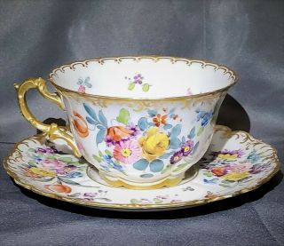 Antique Limoges Hand Painted Gilded Porcelain Large Tea Cup Saucer Ahrenfeldt 3