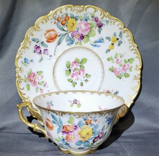 Antique Limoges Hand Painted Gilded Porcelain Large Tea Cup Saucer Ahrenfeldt 4