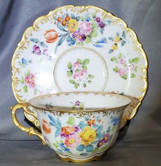 Antique Limoges Hand Painted Gilded Porcelain Large Tea Cup Saucer Ahrenfeldt 6