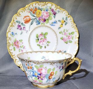Antique Limoges Hand Painted Gilded Porcelain Large Tea Cup Saucer Ahrenfeldt 8