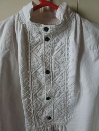 Antique French Hand Made White Linen/heavy Cotton Embroidered Smock