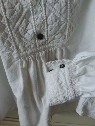 Antique French hand made white linen/heavy cotton embroidered smock 2