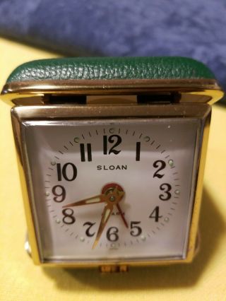 Vintage Sloan Wind Up Travel Alarm Clock Green Case Japan