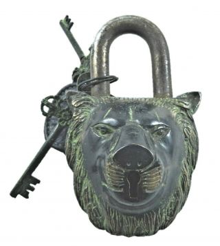 Tiger Face Shape Vintage Antique Style Handmade Brass Padlock With Unique Keys 4