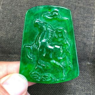 Collectible Chinese Zodiac Green Jadeite Jade Galloping Horse Handwork Pendant