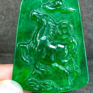 Collectible Chinese Zodiac Green Jadeite Jade Galloping Horse Handwork Pendant 2