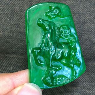 Collectible Chinese Zodiac Green Jadeite Jade Galloping Horse Handwork Pendant 3