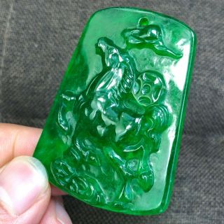 Collectible Chinese Zodiac Green Jadeite Jade Galloping Horse Handwork Pendant 4