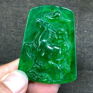 Collectible Chinese Zodiac Green Jadeite Jade Galloping Horse Handwork Pendant 6