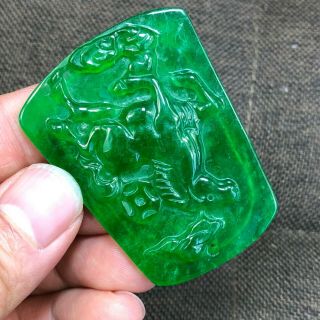 Collectible Chinese Zodiac Green Jadeite Jade Galloping Horse Handwork Pendant 8