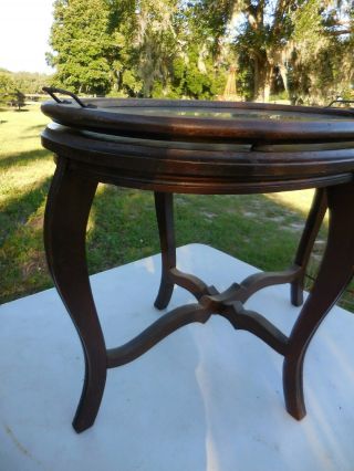 Vintage Oval Tea Table w/ Removable Glass Serving Tray 2