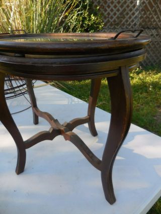 Vintage Oval Tea Table w/ Removable Glass Serving Tray 3