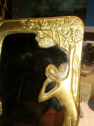 VINTAGE BRASS FRAME ART DECO SEMI NUDE LADY DESK MIRROR 5