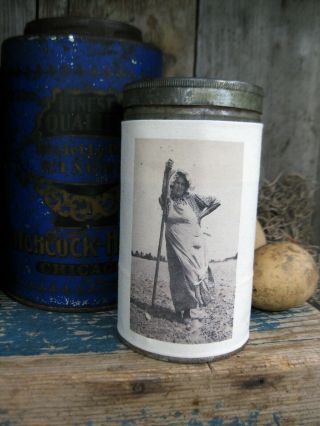 Antique Pantry Tin Old Photo Print Woman With Hoe
