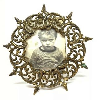 Antique Pierced Open Work Brass Picture Frame 3” Early Photo