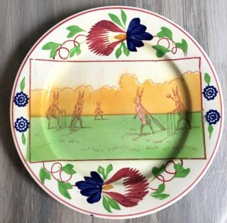 Antique Stick Spatter Sporting Series Rabbitware Plate Anthropomorphized Bunny