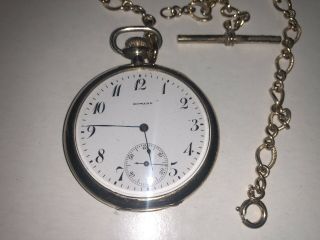 1912 Howard 17 Jewels Extra Open Face Pocket Watch W/ Chain Antique