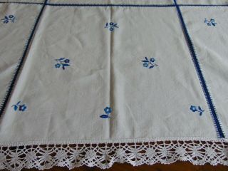 ANTIQUE PURE LINEN HAND EMBROIDERED/CROCHET BOBBIN LACE EDGE LARGE TABLECLOTH 4