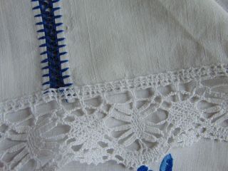 ANTIQUE PURE LINEN HAND EMBROIDERED/CROCHET BOBBIN LACE EDGE LARGE TABLECLOTH 7