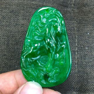 Rare Chinese Zodiac Green Jadeite Jade Handwork Collectible Horse Amulet Pendant