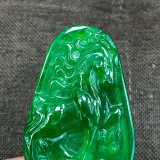 Rare Chinese Zodiac Green Jadeite Jade Handwork Collectible Horse Amulet Pendant 2