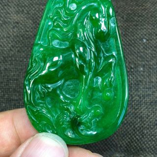 Rare Chinese Zodiac Green Jadeite Jade Handwork Collectible Horse Amulet Pendant 3