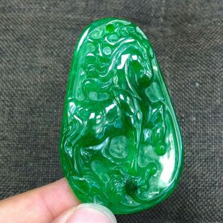 Rare Chinese Zodiac Green Jadeite Jade Handwork Collectible Horse Amulet Pendant 4