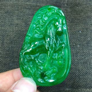 Rare Chinese Zodiac Green Jadeite Jade Handwork Collectible Horse Amulet Pendant 5