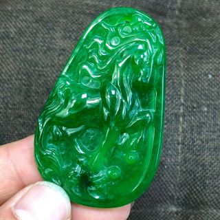 Rare Chinese Zodiac Green Jadeite Jade Handwork Collectible Horse Amulet Pendant 6