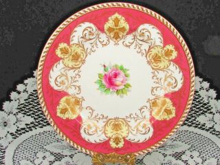 WEDGWOOD HAND PAINTED ROSES BEADED GOLD PINK TEA CUP & SAUCER TRIO 4