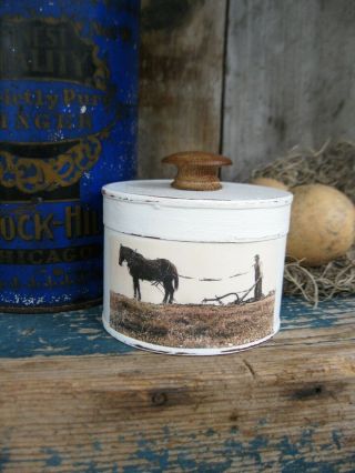 Early Antique Pantry Tin Old Photo Print Plowing