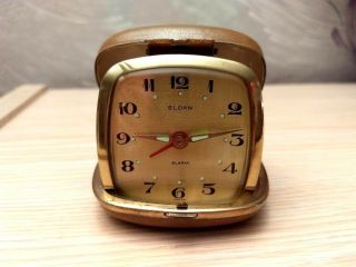 Vintage Sloan Wind Up Folding Square Face Travel Alarm Clock