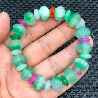 Chinese Ice Green Jadeite Jade Rare Collectible Handwork Pumpkin Beads Bracelet