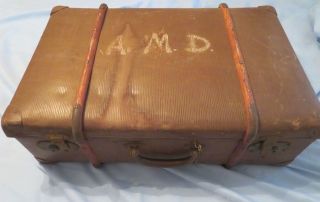 Rare 1800s Antique Vintage Suitcase Trunk Rustic With Key From England