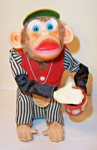 VINTAGE 1950 ' s CRAGSTAN CRAP SHOOTING MONKEY BATTERY OPERATED CASINO CHIMP TOY 2