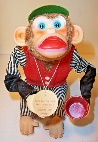 VINTAGE 1950 ' s CRAGSTAN CRAP SHOOTING MONKEY BATTERY OPERATED CASINO CHIMP TOY 6