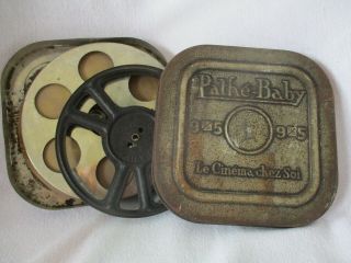 3 Rare French Pathe ' BABY ' Film Box or cannister with reel 2