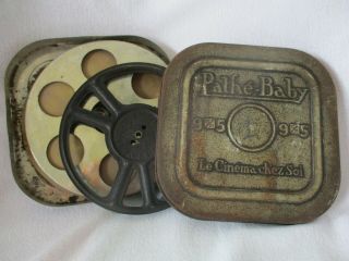 3 Rare French Pathe ' BABY ' Film Box or cannister with reel 3