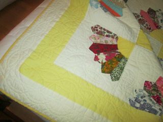 Vintage Feed Sack Hand Sewn CHINESE FAN Quilt w/ Novelty Prints - Hand Quilted 2
