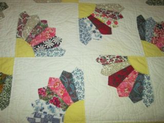 Vintage Feed Sack Hand Sewn CHINESE FAN Quilt w/ Novelty Prints - Hand Quilted 3