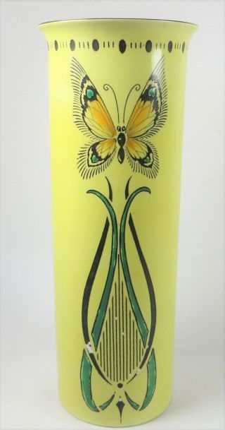 Antique Shelley Art Nouveau Butterfly Decorated Vase Circa 1912 England Yellow