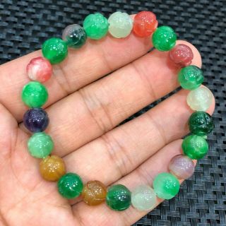 Rare Chinese Colorful Jadeite Jade Handwork Collectible Lotus Bud Beads Bracelet