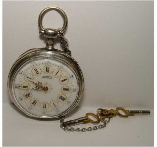 French Argent Sterling Fuzeau Si Mesmin Enamel Dial Gold Hand Pocket Watch Key