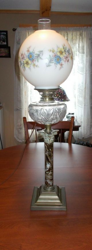 Antique Banquet Parlor Lamp Electrified But Could Be Converted Back 31.  50 " Tall