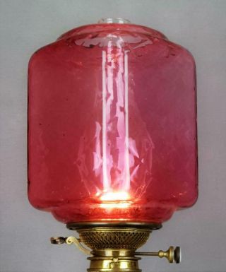 Victorian Cranberry Optic Glass Kerosene Paraffin Oil Gas Hall Lamp Shade